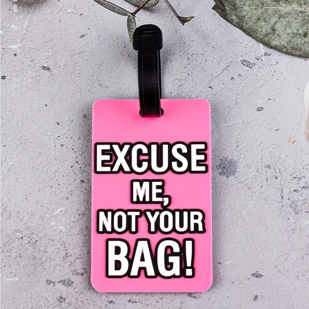 Pink Luggage Tag with Bold Text, NEW